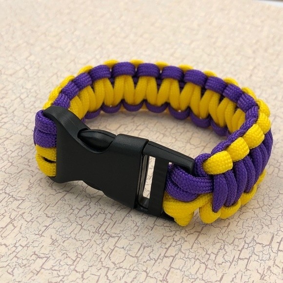 🍀 Purple & Yellow Paracord Emergency Cord Unisex Buckle Bracelet - Picture 2 of 5